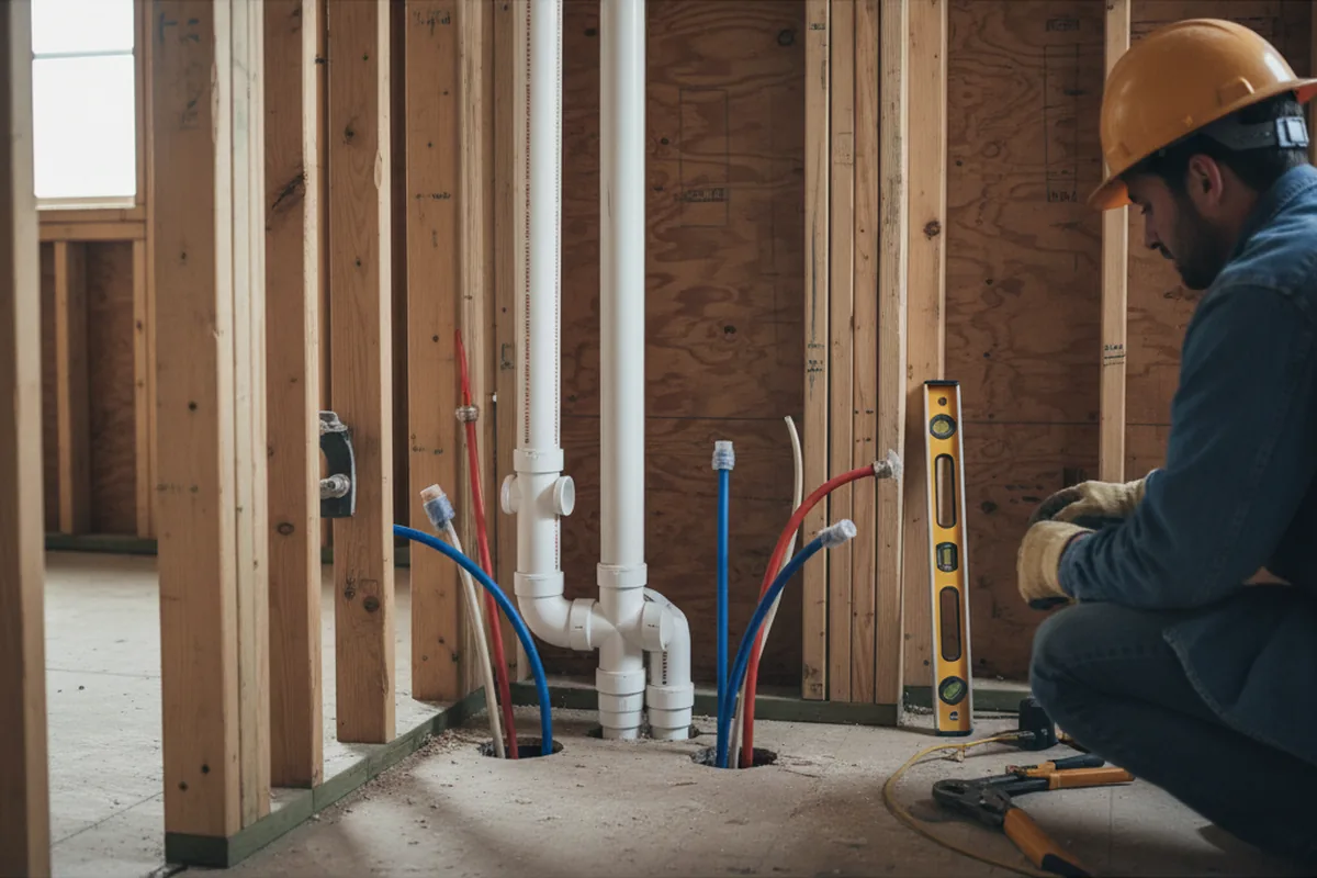 Drain and supply rough-in during Sump Pump Repair in Cameron